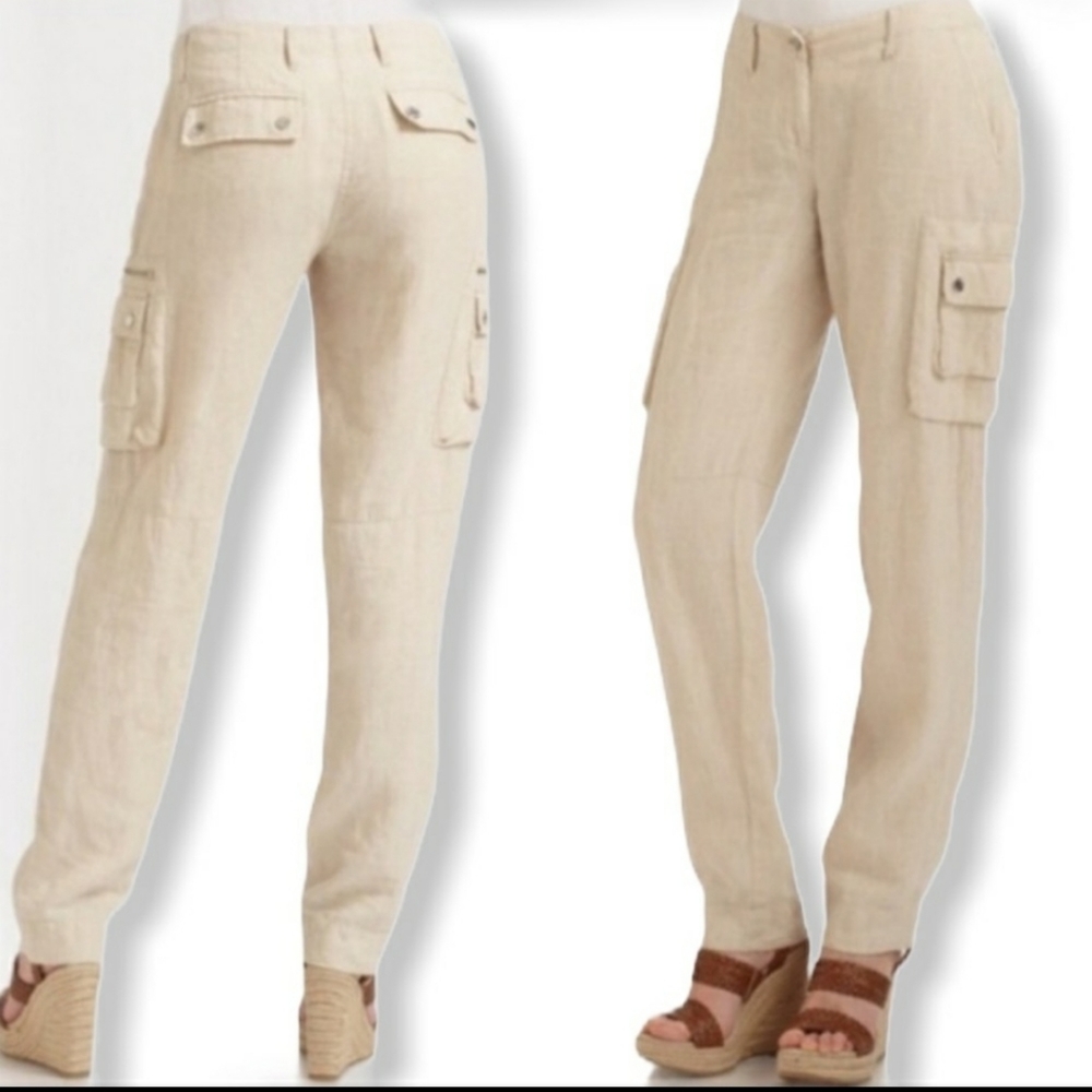 Linen Pants, MICHAEL KORS 100%Linen Straight Leg Cargo Pants 8 color Oat/Neutral